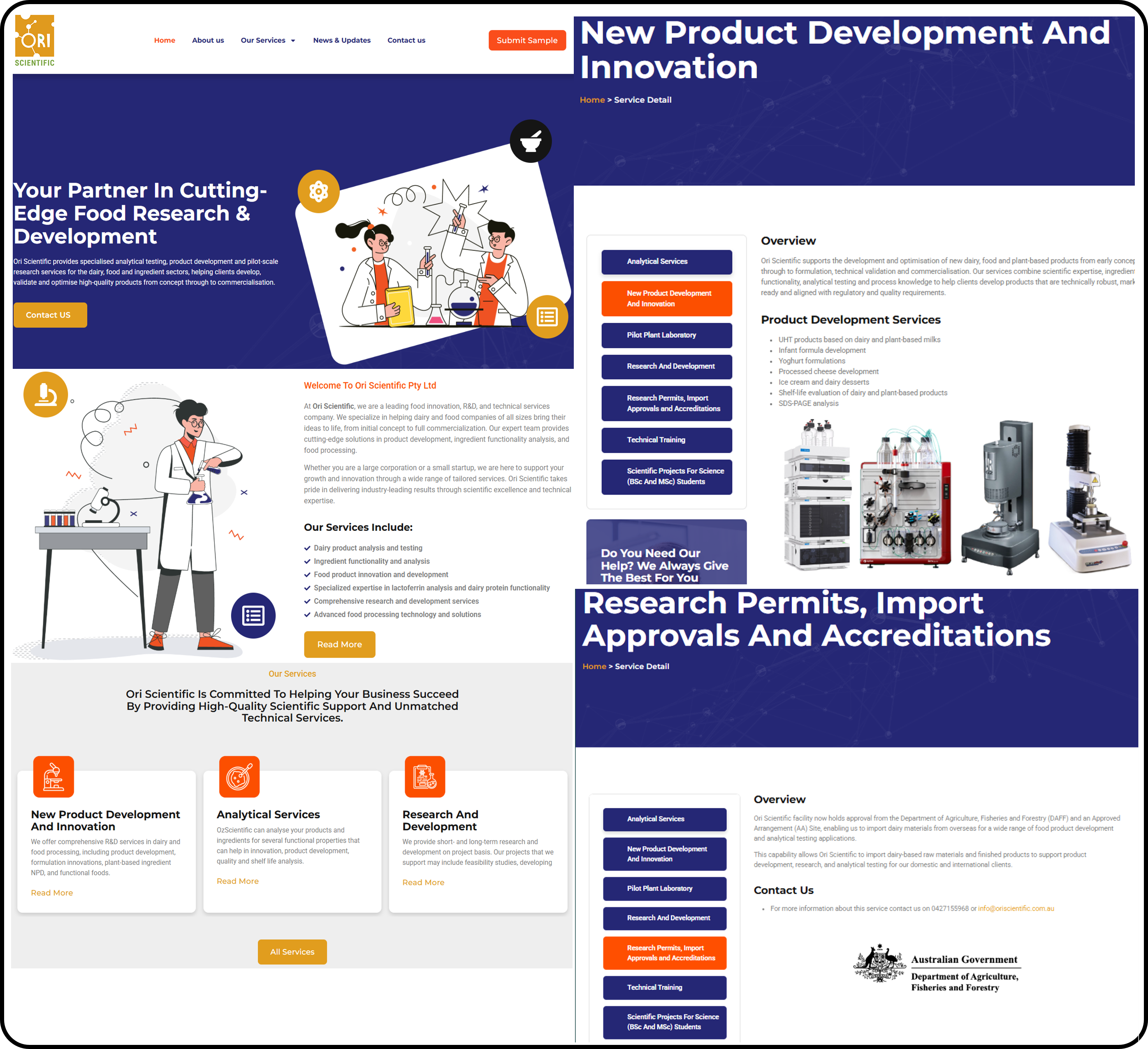 Overview of Ori Scientific website content and service-page updates